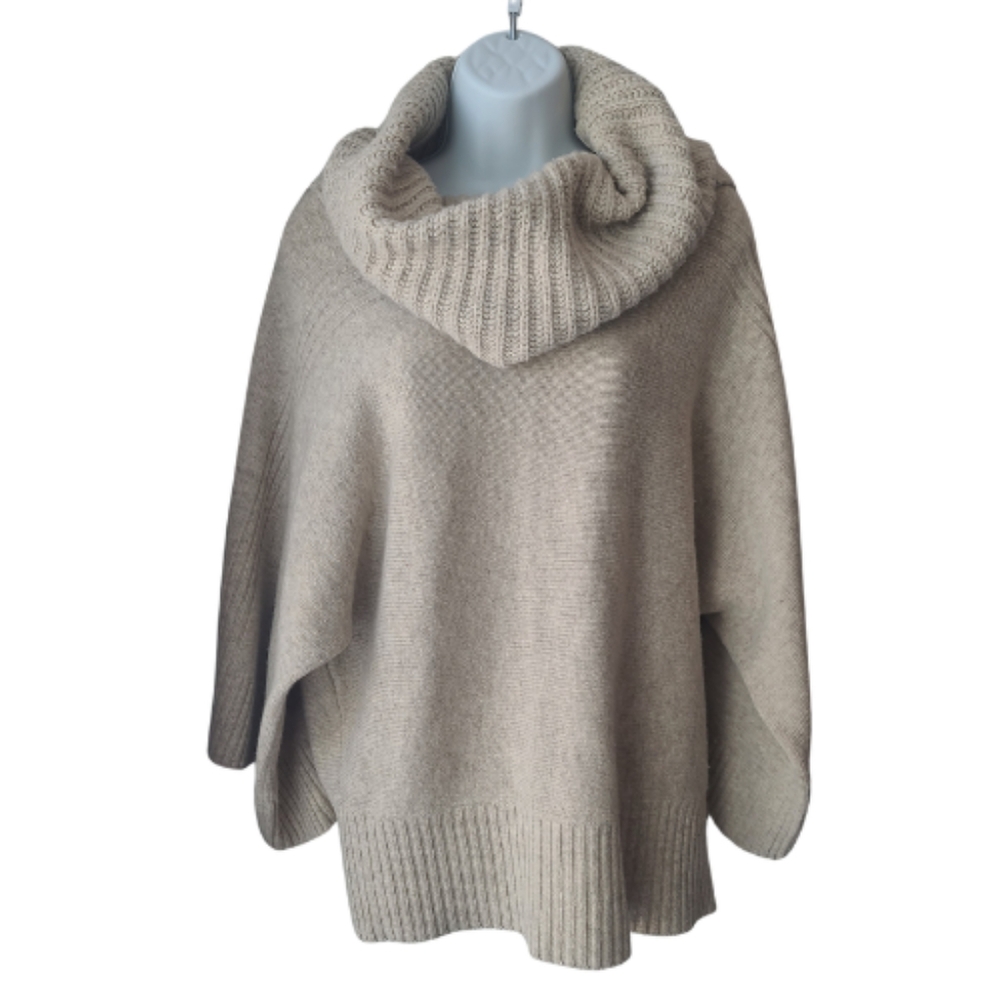 Cozy Oversized Cowl Neck Sweater - Beige